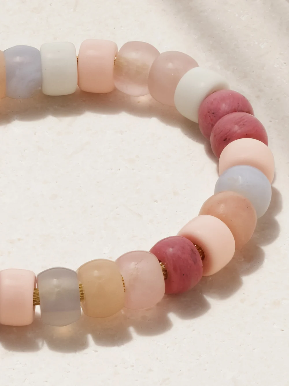 Close-up detail of the Carolina Bucci + Loveshackfancy Forte Beads 18-karat Gold and Lurex Multi-stone Bracelet