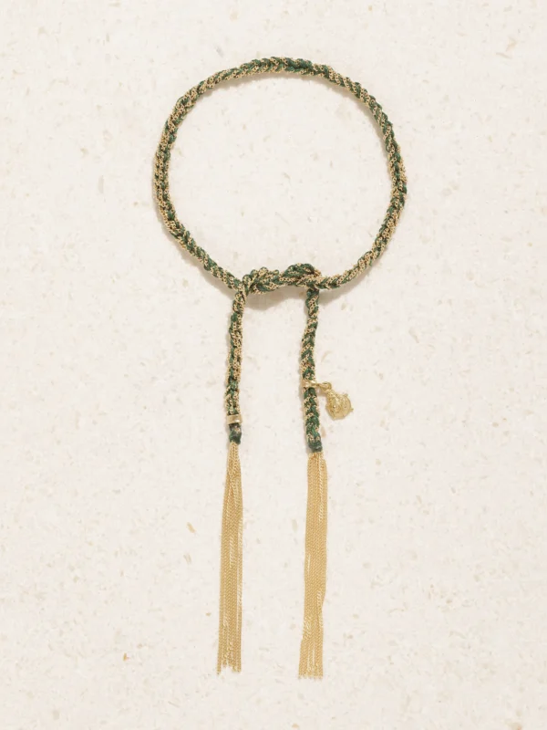 Carolina Bucci Lucky Fortune + Ladybug 18-karat Gold and Silk Bracelet