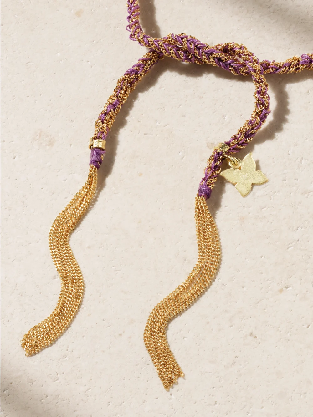Back view of the Carolina Bucci Lucky Freedom + Butterfly 18-karat Gold and Silk Bracelet