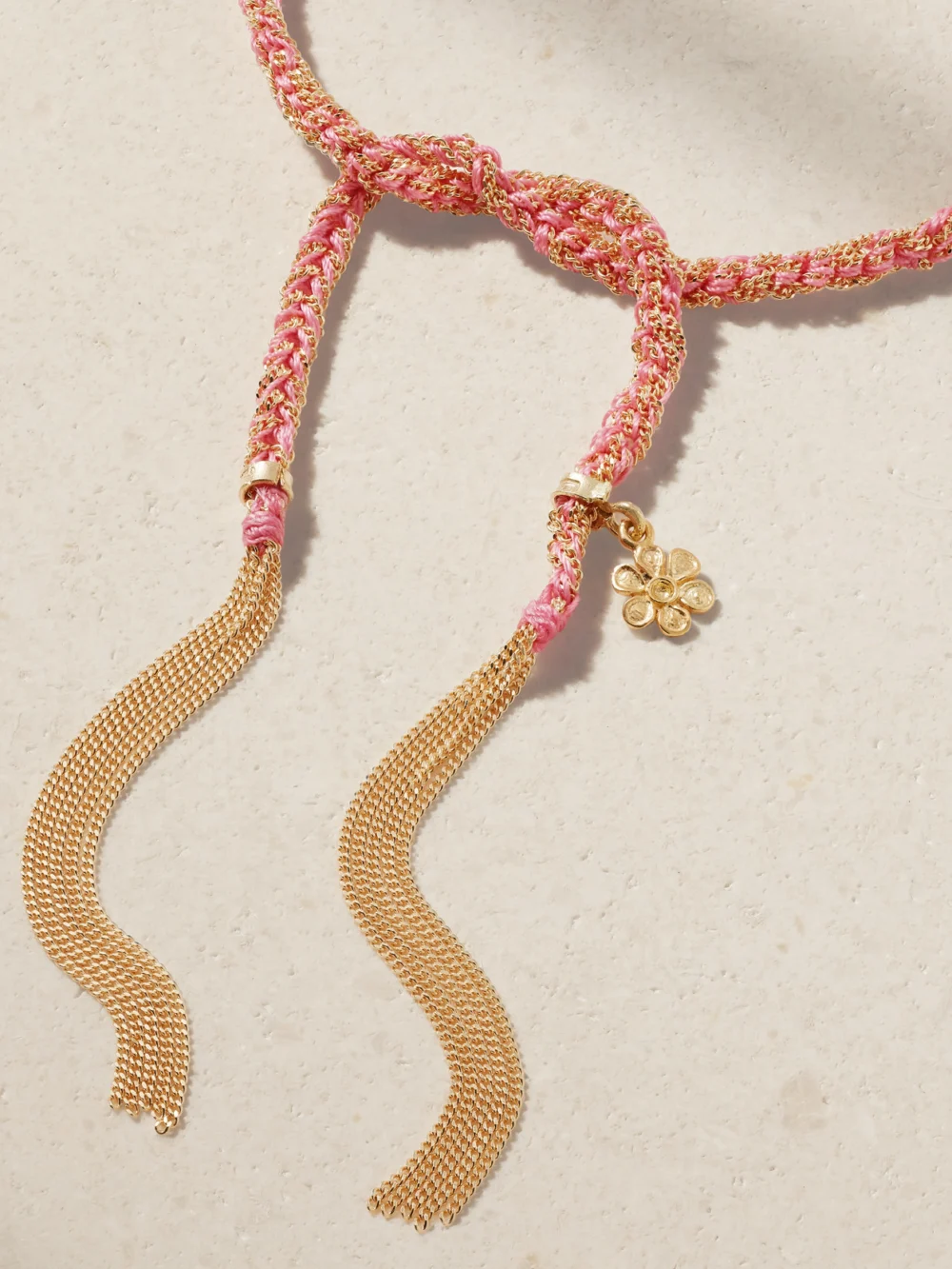 Back view of the Carolina Bucci Lucky Friendship + Flower 18-karat Gold and Silk Bracelet