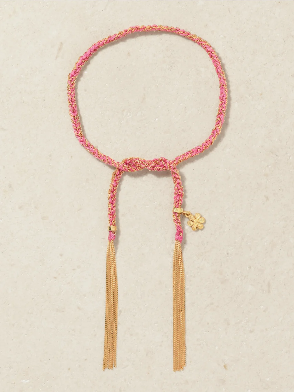 Carolina Bucci Lucky Friendship + Flower 18-karat Gold and Silk Bracelet