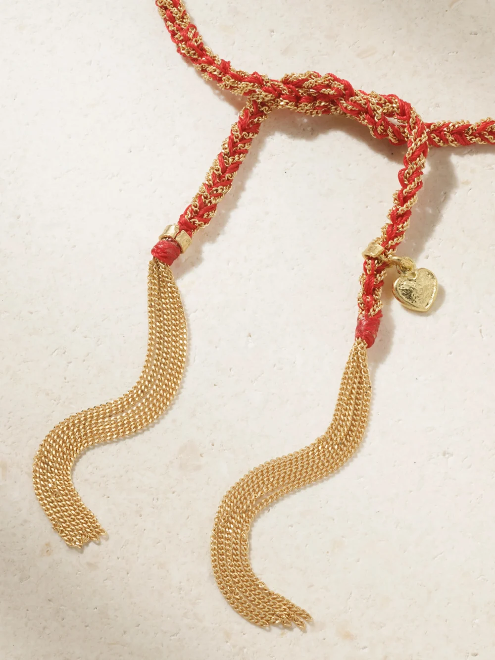 Back view of the Carolina Bucci Lucky Love + Heart 18-karat Gold Silk Bracelet