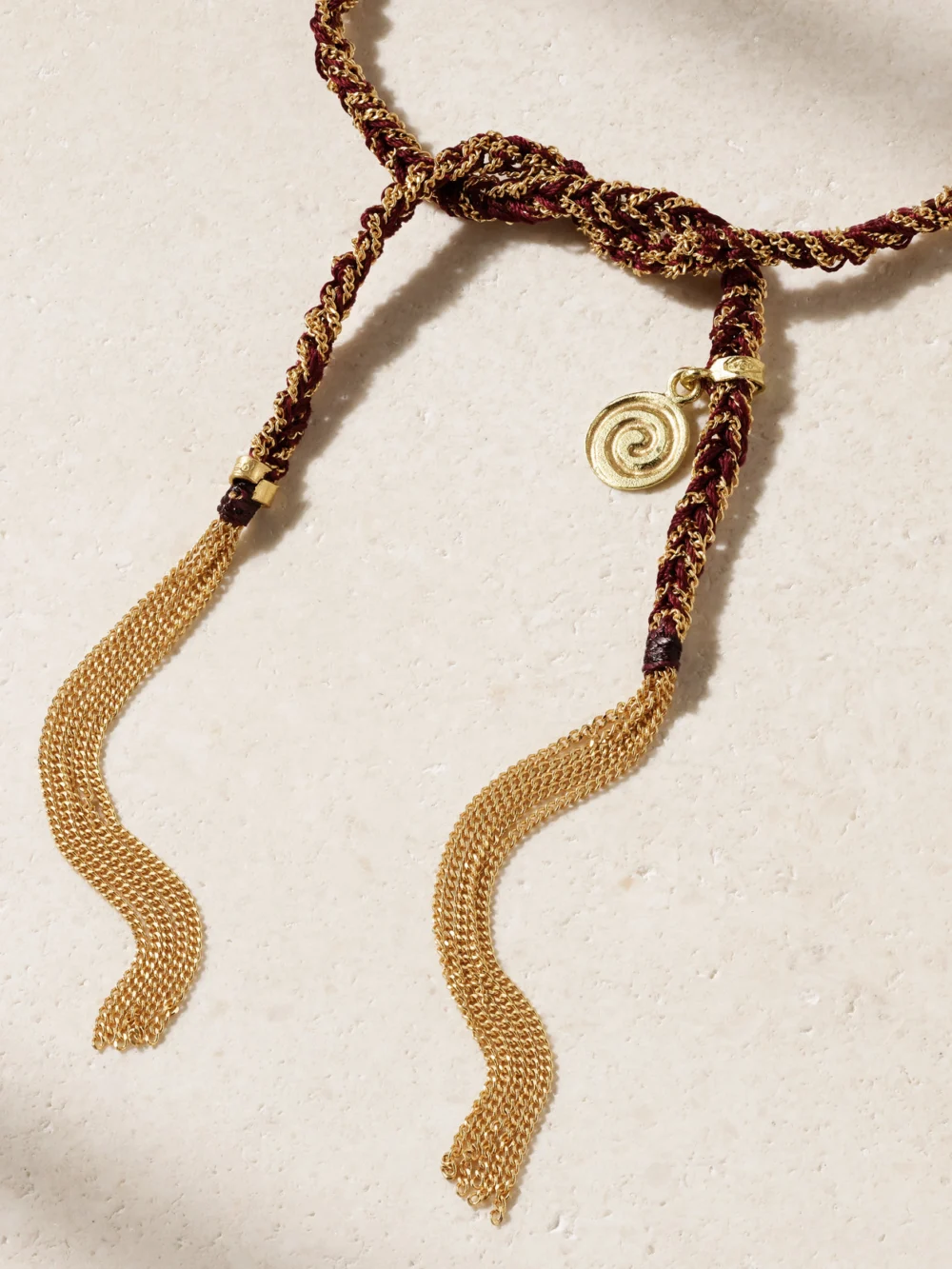 Back view of the Carolina Bucci Lucky Passion + Swirl 18-karat Gold and Silk Bracelet