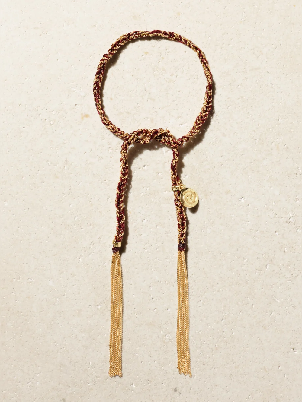 Carolina Bucci Lucky Passion + Swirl 18-karat Gold and Silk Bracelet in burgundy
