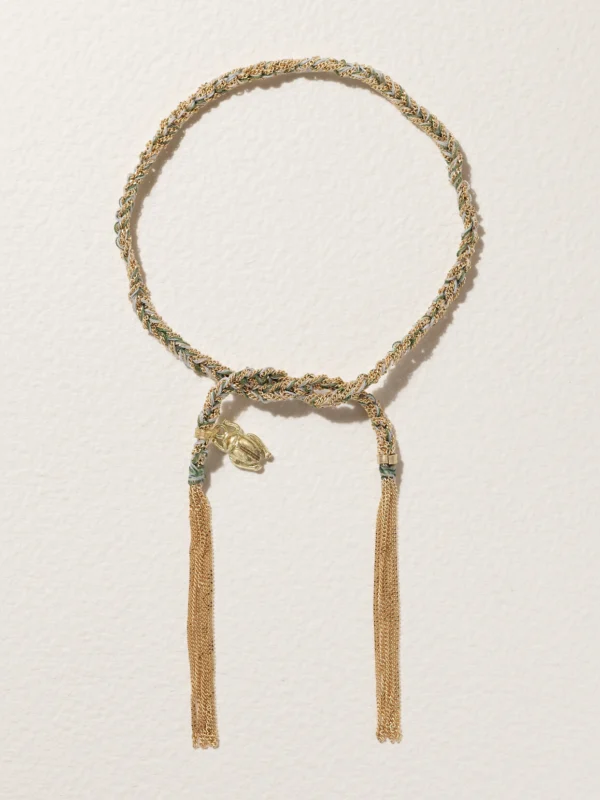 Carolina Bucci Lucky Strength + Scarab 18-karat Gold and Silk Bracelet