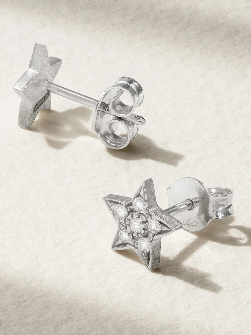 Close-up detail of the Carolina Bucci Pavé Superstellar 18-karat White Gold Diamond Earrings
