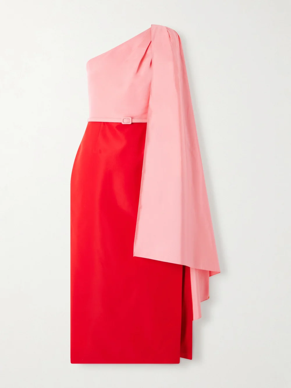 Carolina Herrera Belted Color-block Silk-faille Midi Dress in red