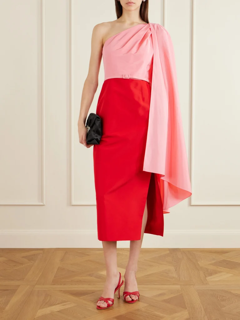 Carolina Herrera Belted Color-block Silk-faille Midi Dress