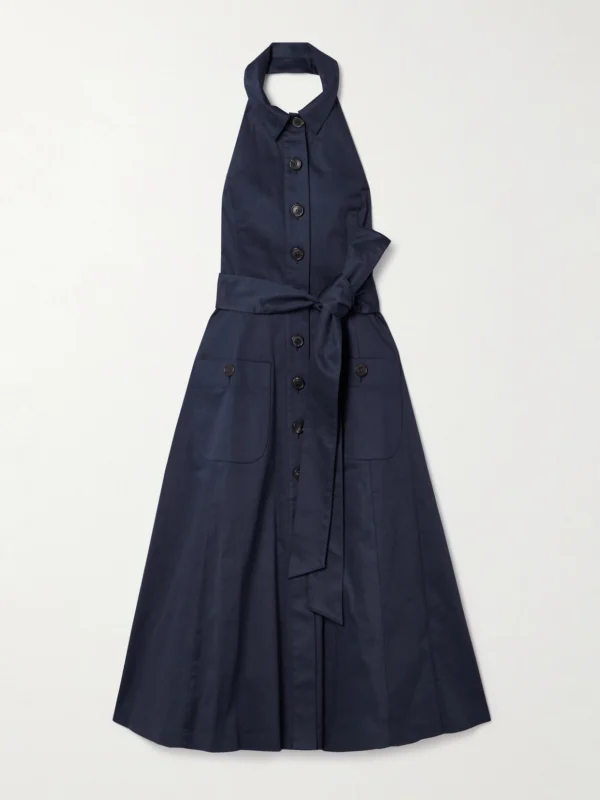 Carolina Herrera Belted Cotton-blend Sateen Halterneck Midi Shirt Dress