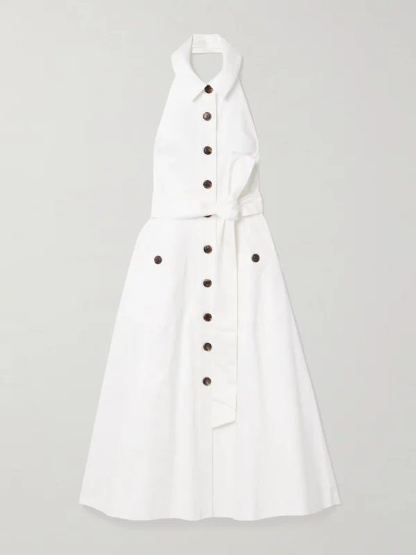 Carolina Herrera Belted Cotton-blend Sateen Halterneck Midi Shirt Dress