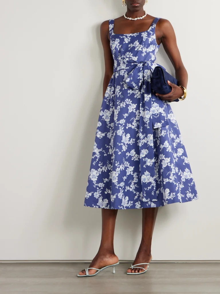 Carolina Herrera Belted Floral-print Faille Midi Dress