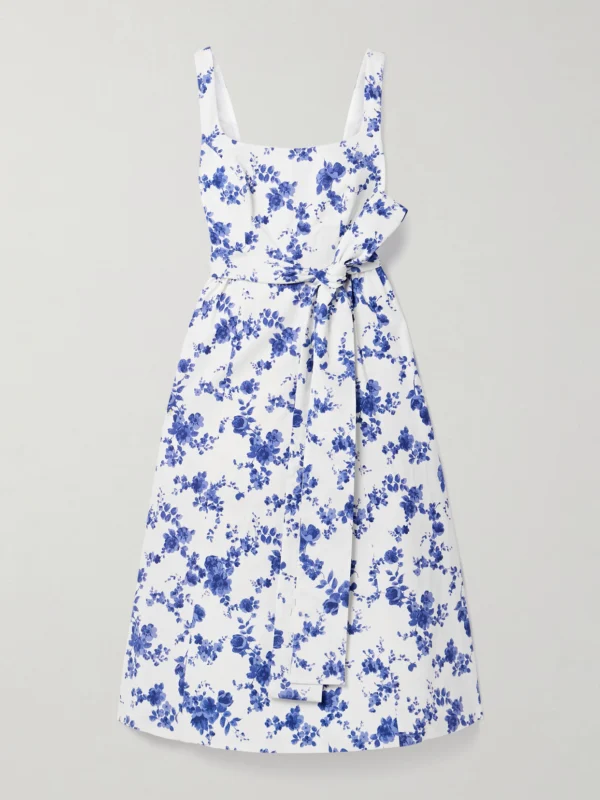 Carolina Herrera Belted Floral-print Faille Midi Dress
