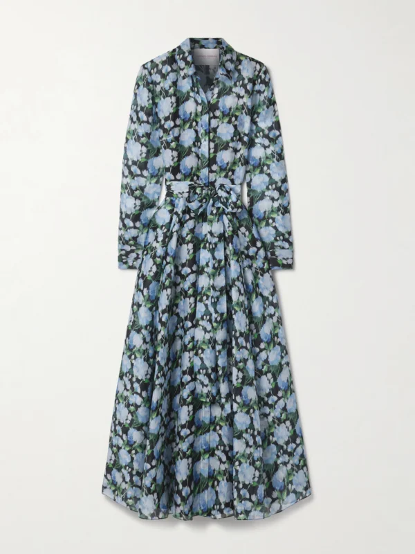Carolina Herrera Belted Floral-print Silk-organza Midi Shirt Dress