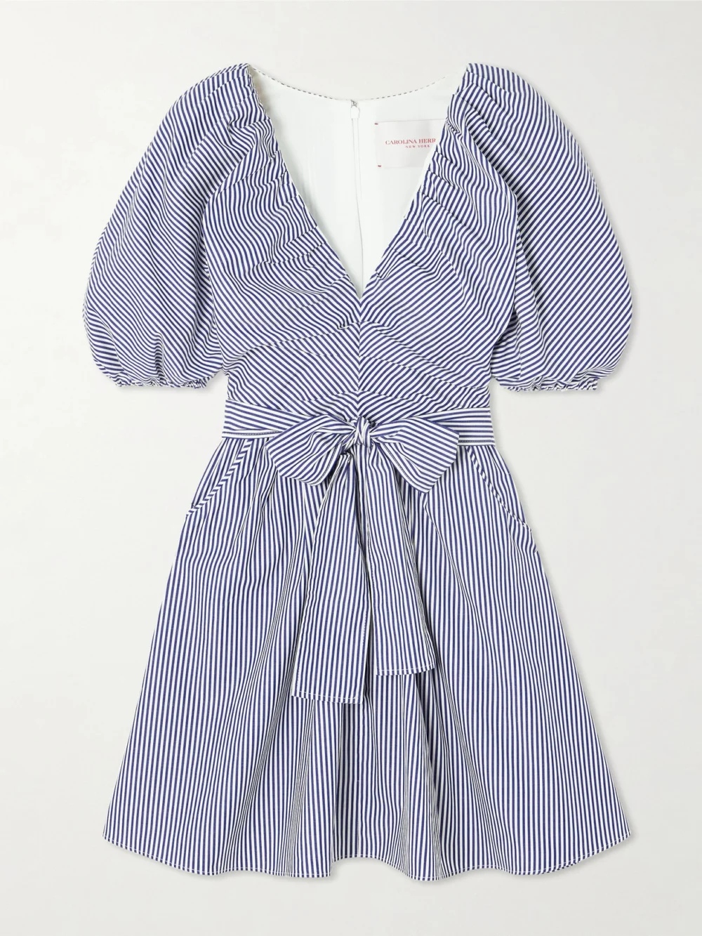 Carolina Herrera Belted Striped Cotton-poplin Mini Dress in blue