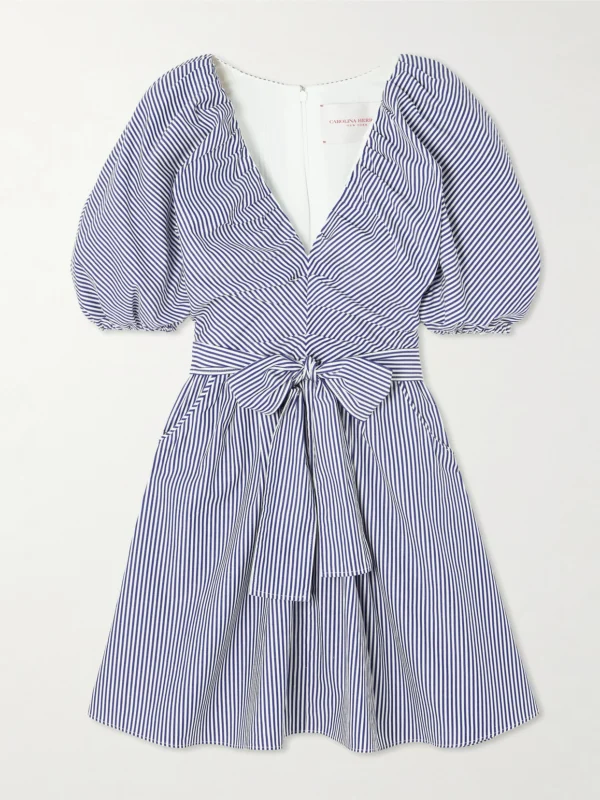 Carolina Herrera Belted Striped Cotton-poplin Mini Dress