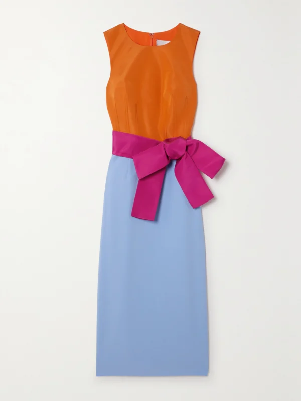 Carolina Herrera Bow-detailed Color-block Silk-faille Midi Dress