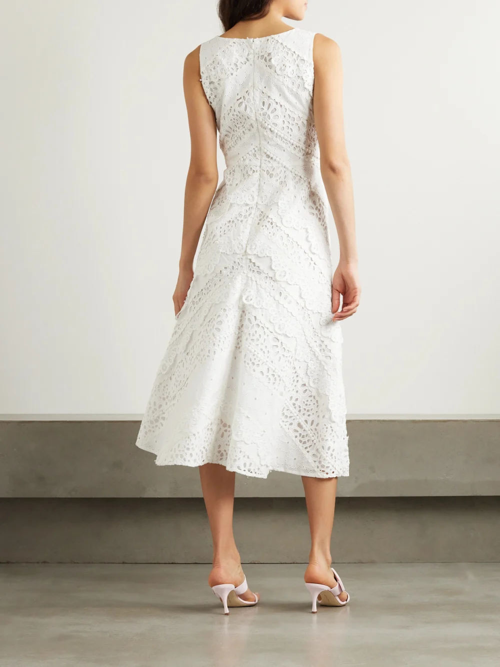 Back view of the Carolina Herrera Broderie Anglaise Cotton Midi Dress
