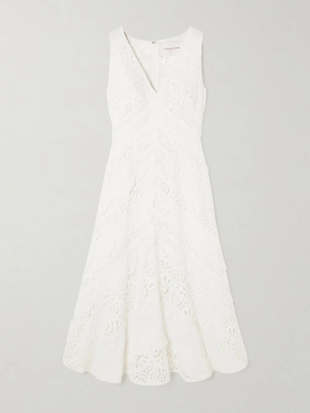 Carolina Herrera Broderie Anglaise Cotton Midi Dress in white