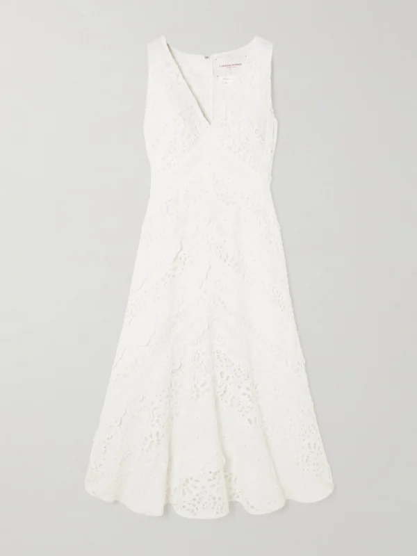 Carolina Herrera Broderie Anglaise Cotton Midi Dress