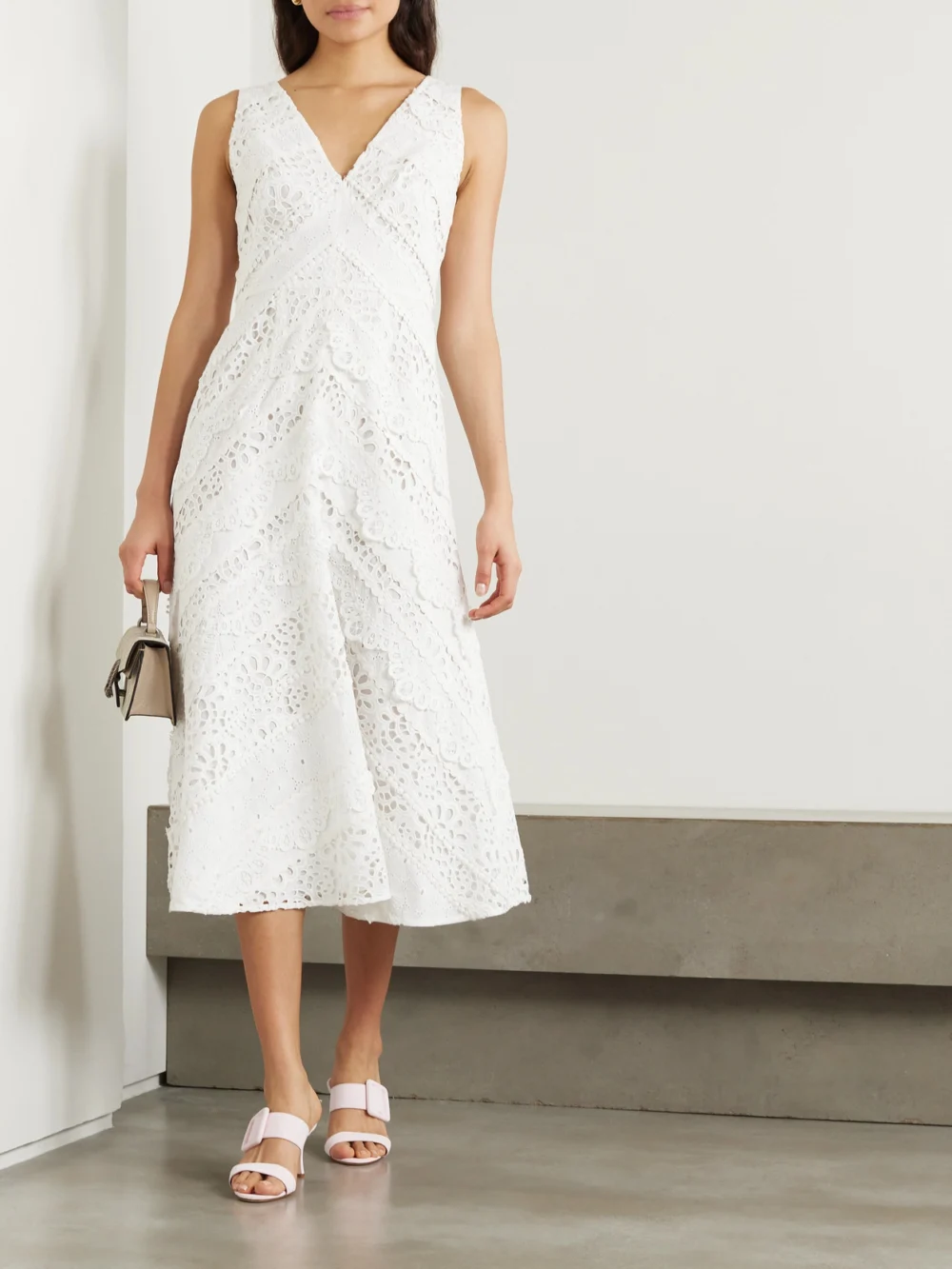 Carolina Herrera Broderie Anglaise Cotton Midi Dress, worn by a model