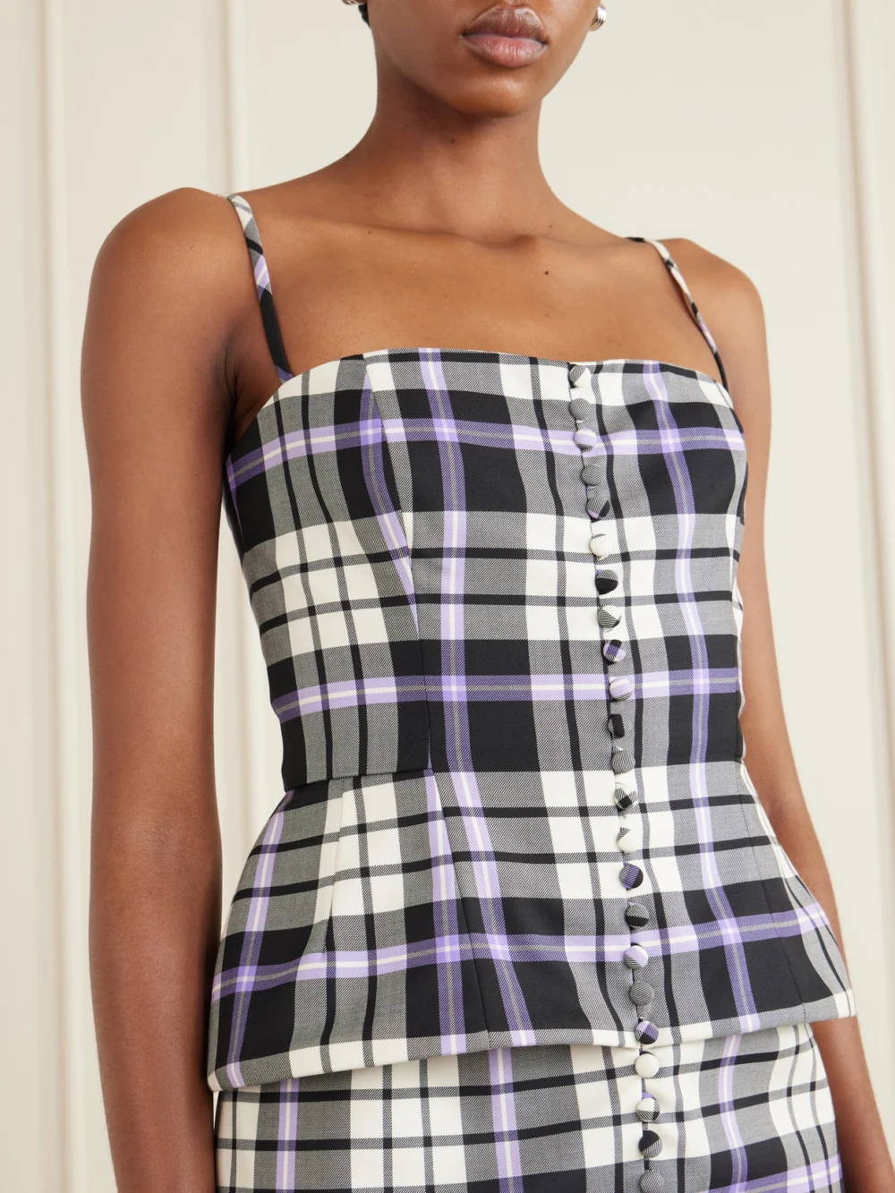 Close-up detail of the Carolina Herrera Checked Wool-blend Midi Dress