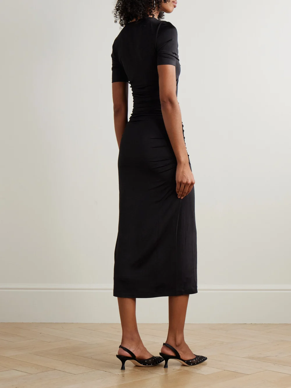 Back view of the Carolina Herrera Cutout Ruched Jersey Midi Dress