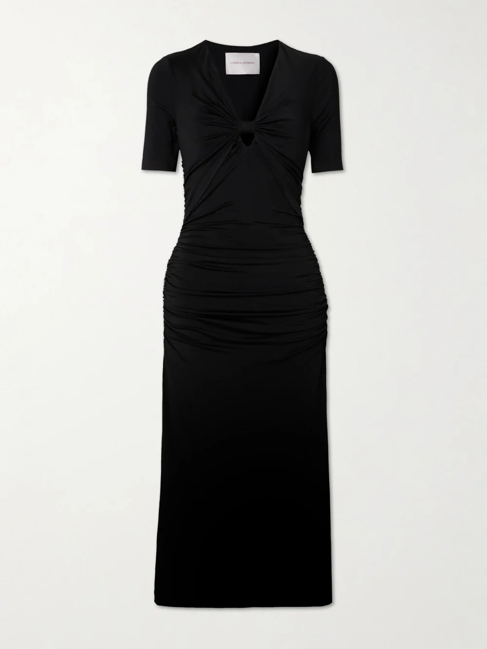 Carolina Herrera Cutout Ruched Jersey Midi Dress in black