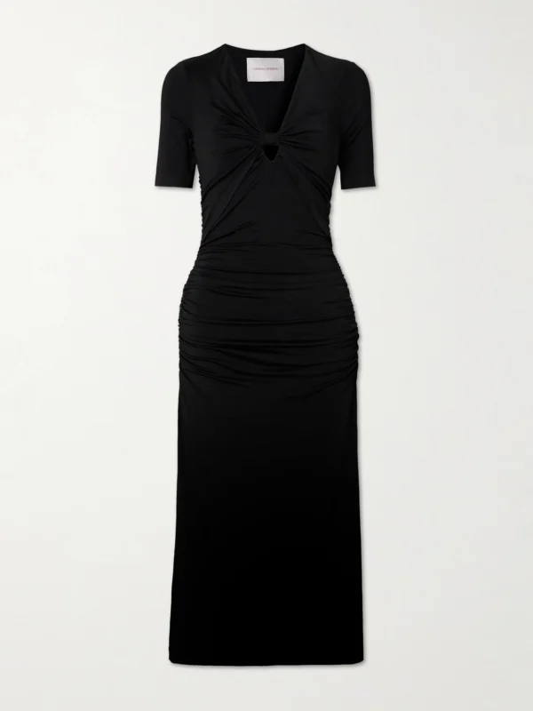 Carolina Herrera Cutout Ruched Jersey Midi Dress