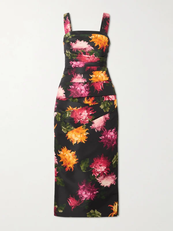 Carolina Herrera Draped Floral-print Faille Midi Dress