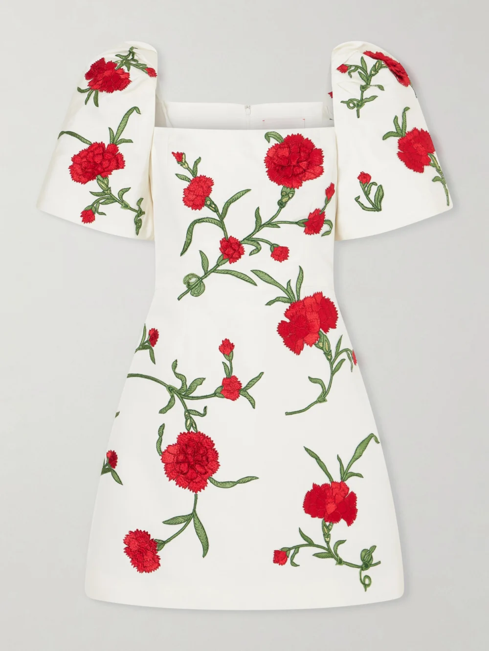 Carolina Herrera Embellished Floral Silk-faille Mini Dress in white
