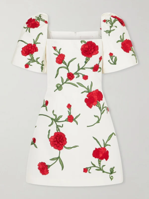 Carolina Herrera Embellished Floral Silk-faille Mini Dress