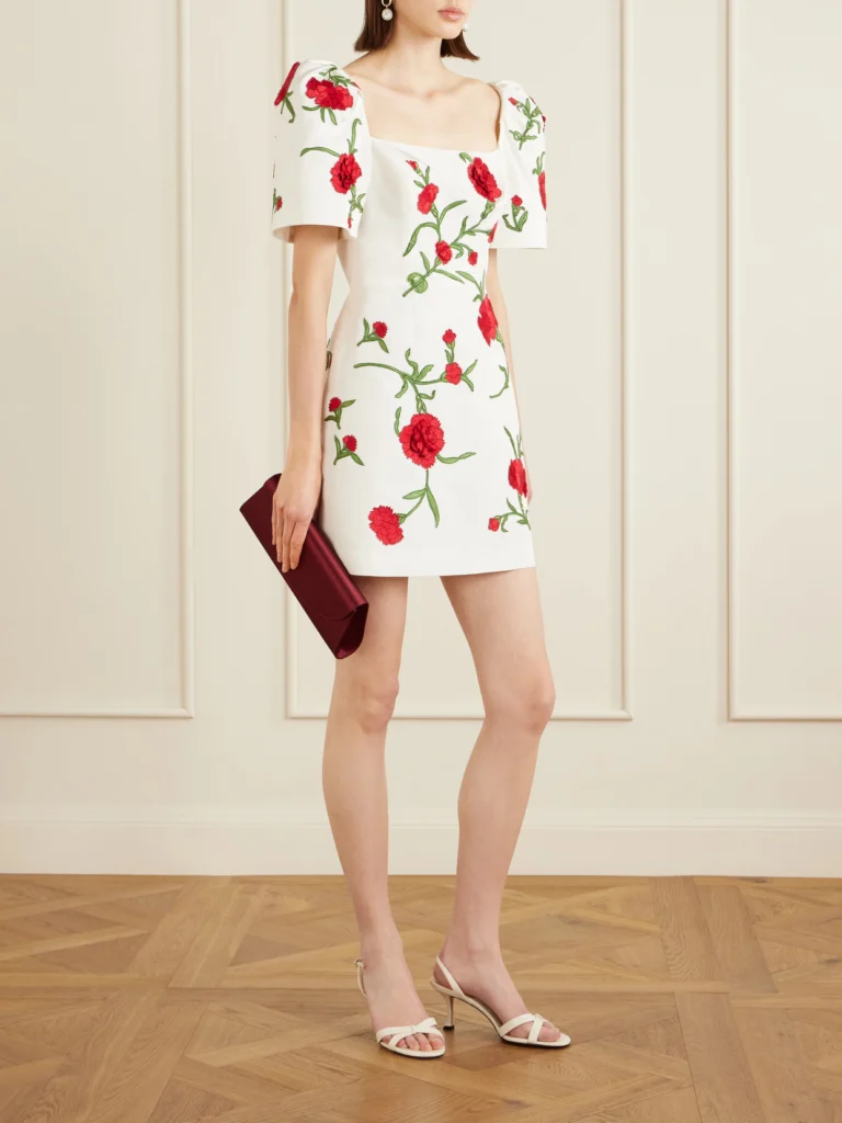 Carolina Herrera Embellished Floral Silk-faille Mini Dress