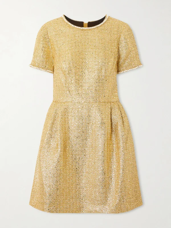 Carolina Herrera Embellished Metallic Tweed Mini Dress