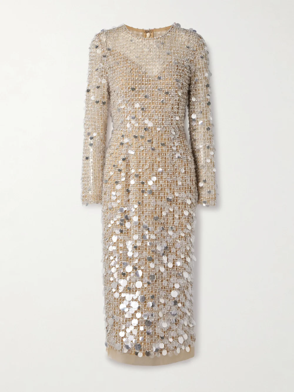 Carolina Herrera Embellished Tulle Midi Dress in neutral