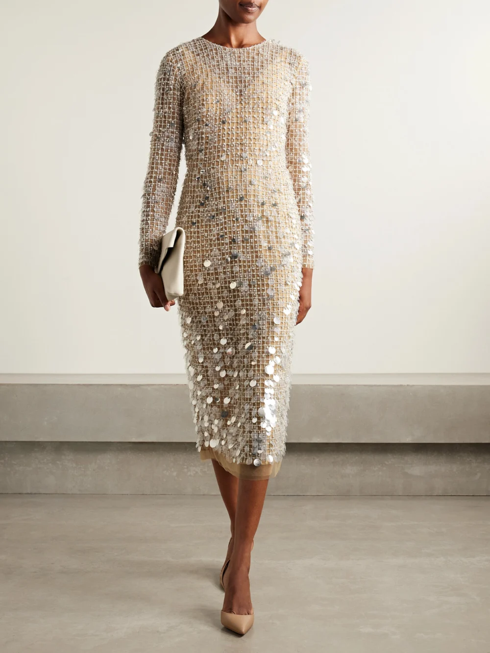 Carolina Herrera Embellished Tulle Midi Dress, worn by a model