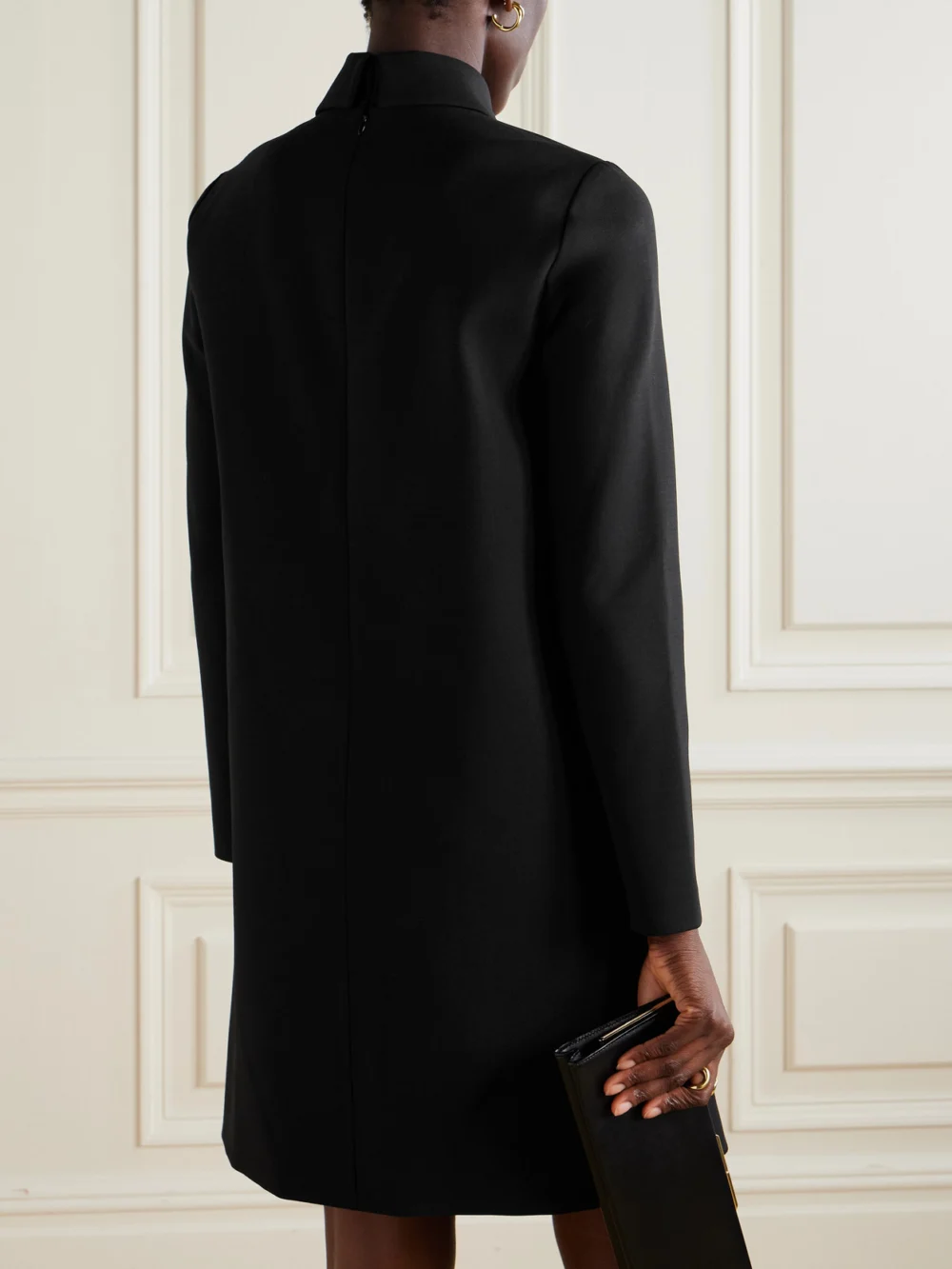 Back view of the Carolina Herrera Embellished Wool-blend Mini Shirt Dress