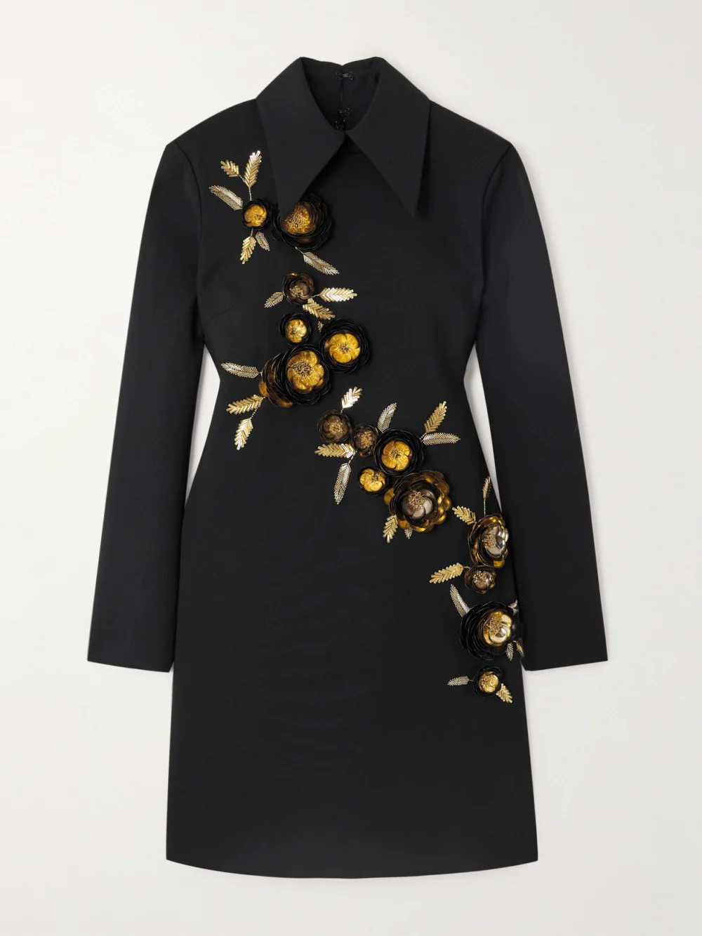 Carolina Herrera Embellished Wool-blend Mini Shirt Dress in black