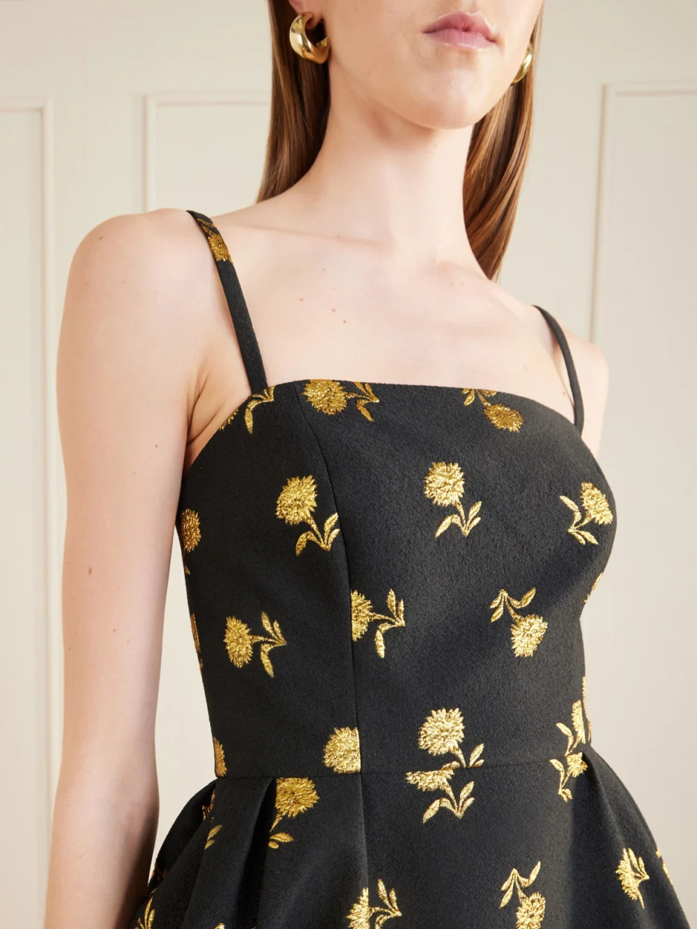 Close-up detail of the Carolina Herrera Embroidered Jacquard Mini Dress