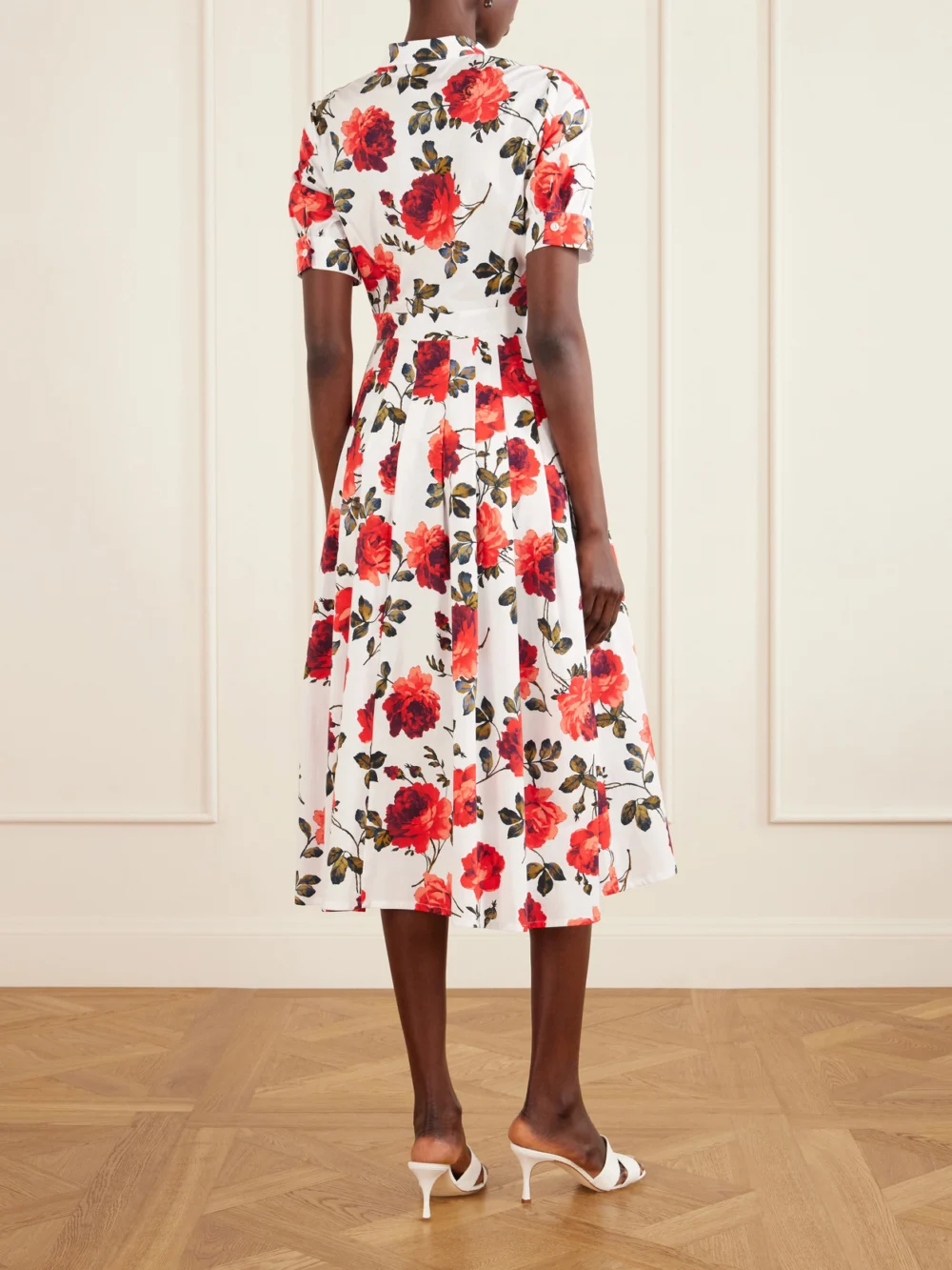 Back view of the Carolina Herrera Floral-print Cotton-blend Poplin Midi Dress