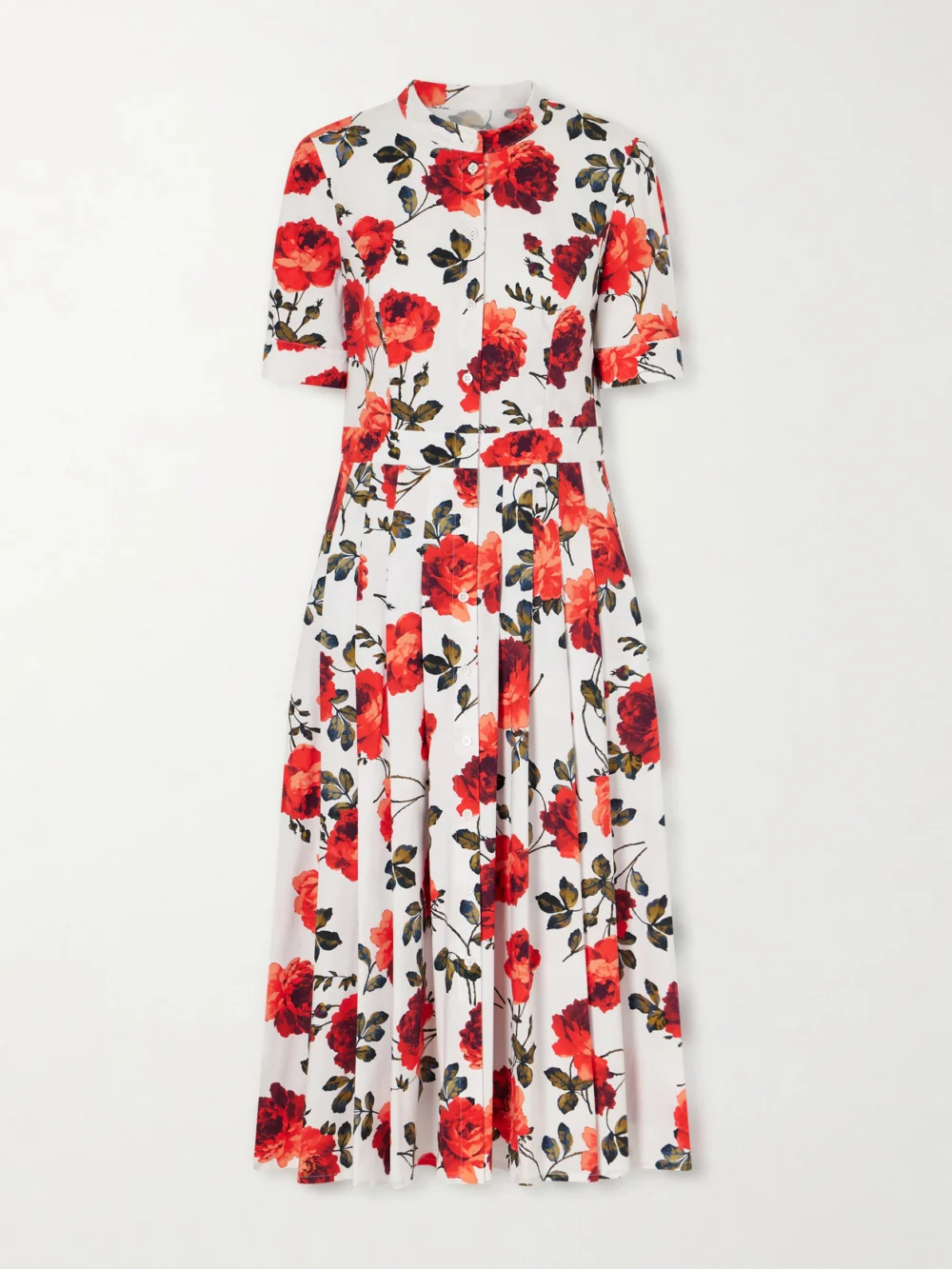 Carolina Herrera Floral-print Cotton-blend Poplin Midi Dress in red