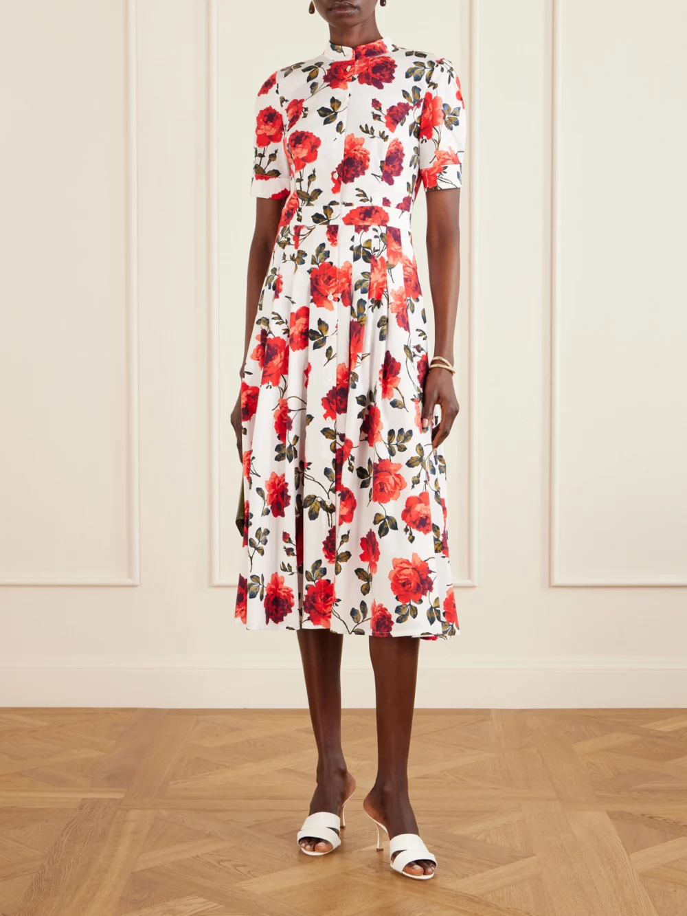 Carolina Herrera Floral-print Cotton-blend Poplin Midi Dress, worn by a model