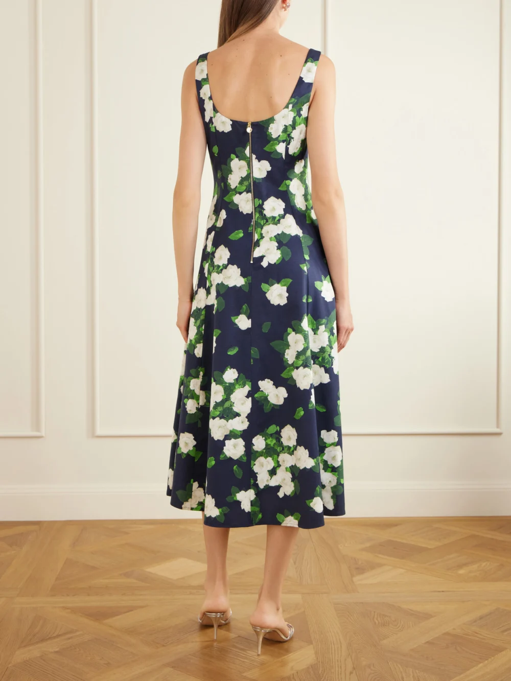 Back view of the Carolina Herrera Floral-print Faille Midi Dress