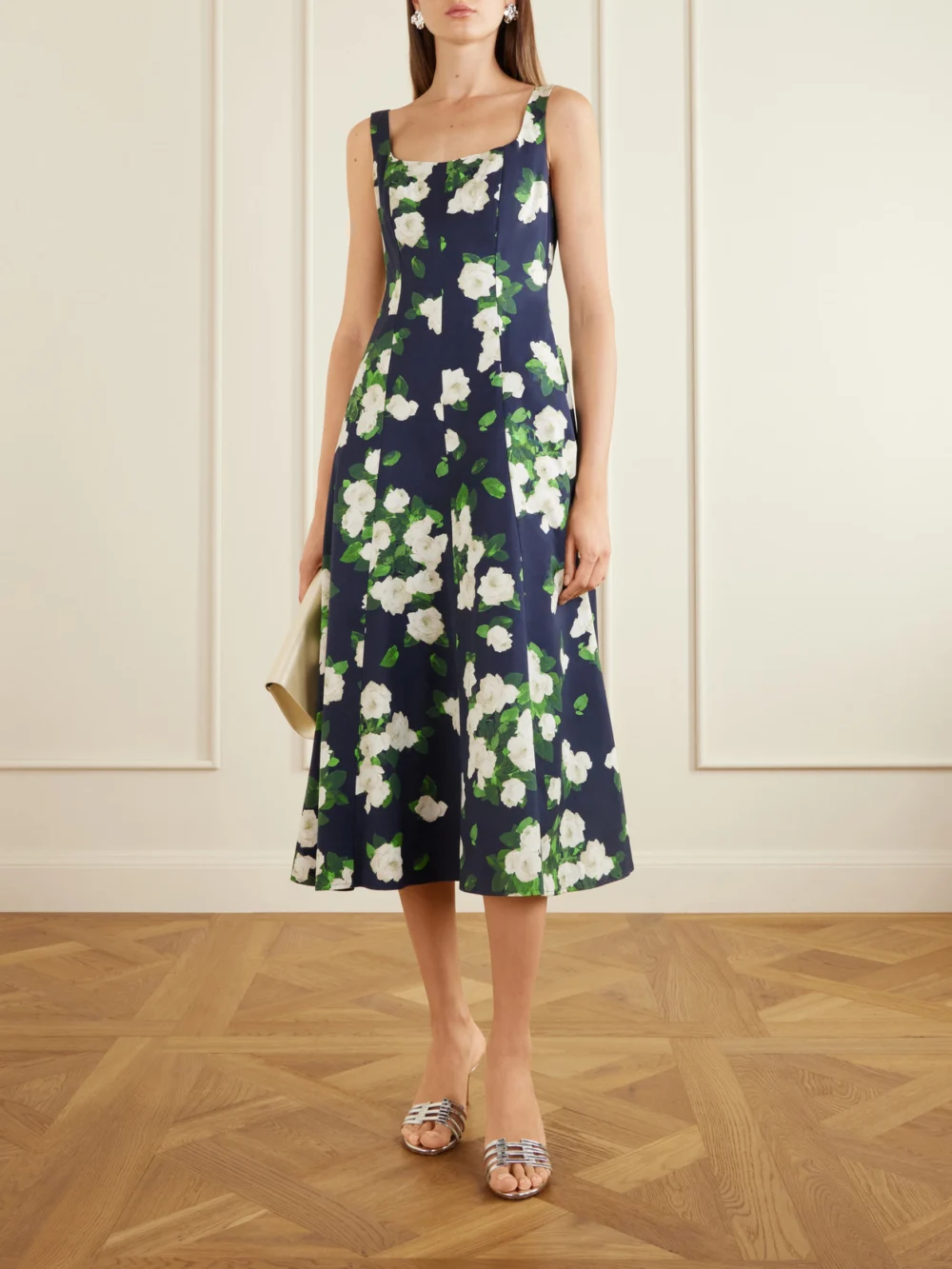Carolina Herrera Floral-print Faille Midi Dress, worn by a model
