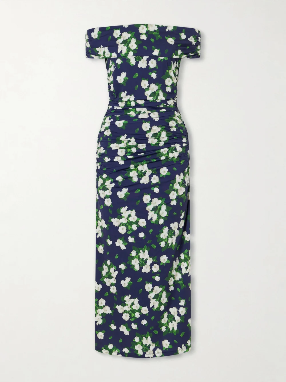 Carolina Herrera Floral-print Gathered Jersey Midi Dress in navy
