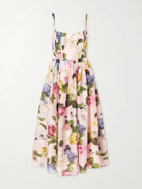 Carolina Herrera Floral-print Linen and Silk-blend Midi Dress