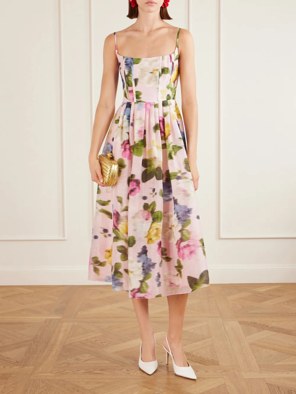Carolina Herrera Floral-print Linen and Silk-blend Midi Dress, worn by a model