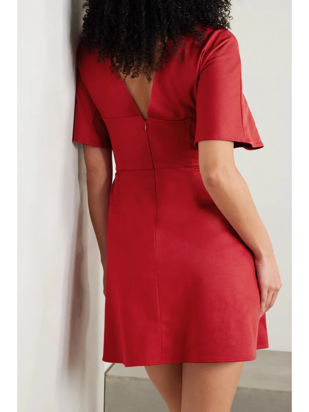 Back view of the Carolina Herrera Gathered Cotton-blend Twill Mini Dress