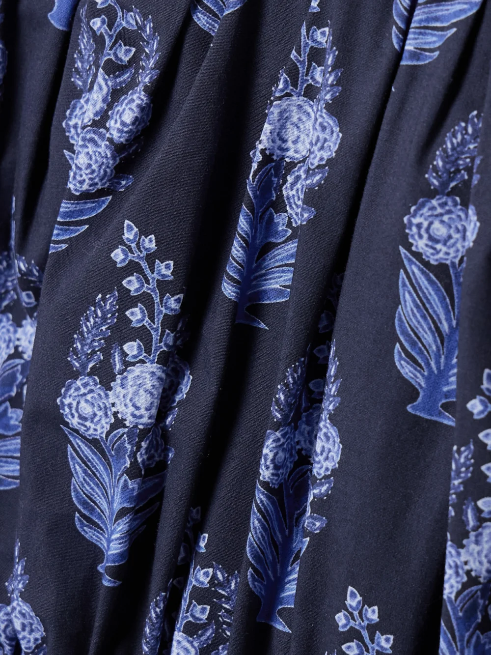 Close-up detail of the Carolina Herrera Gathered Floral-print Cotton-blend Poplin Midi Dress