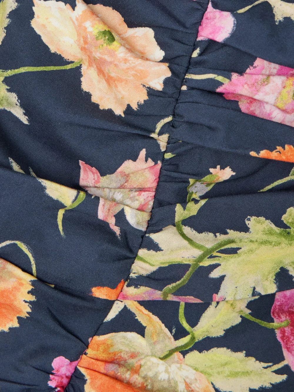 Close-up detail of the Carolina Herrera Gathered Floral-print Stretch-cotton Midi Dress