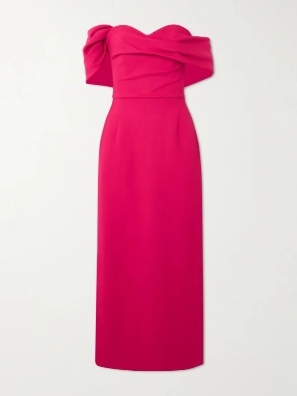 Carolina Herrera Off-the-shoulder Draped Wool-blend Crepe Midi Dress